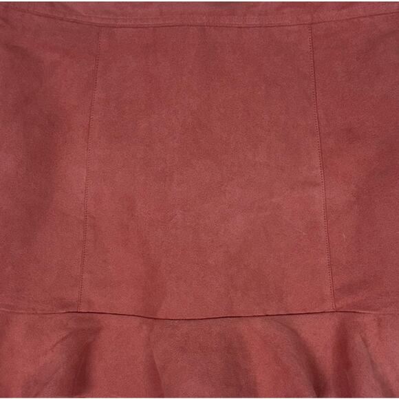 H&M Divided Size 12 Ruffle Hem Short Skirt Salmon Pink soft Suede Feel - Picture 2 of 8